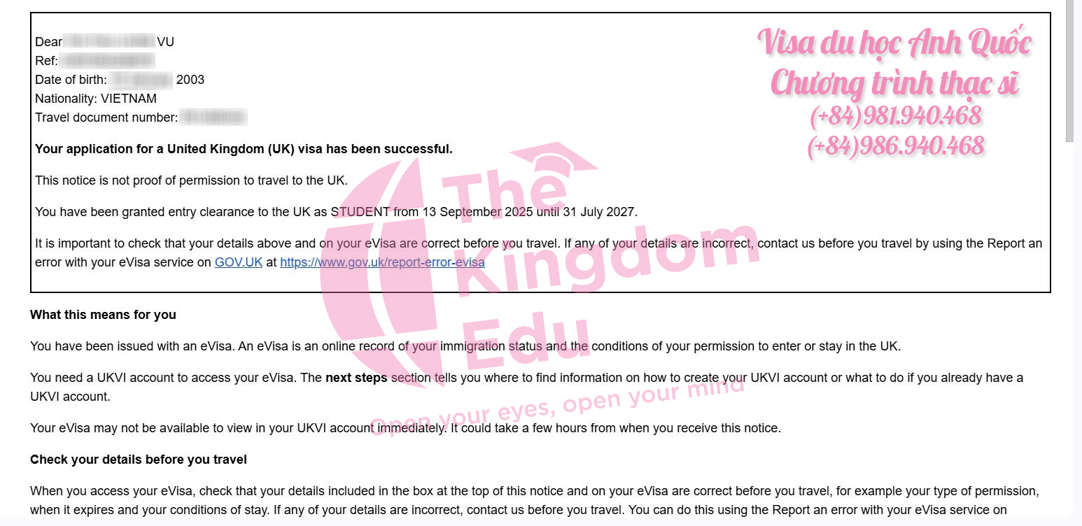 Bạn học sinh nhận visa du học Anh chỉ sau 3 ngày nộp hồ sơ