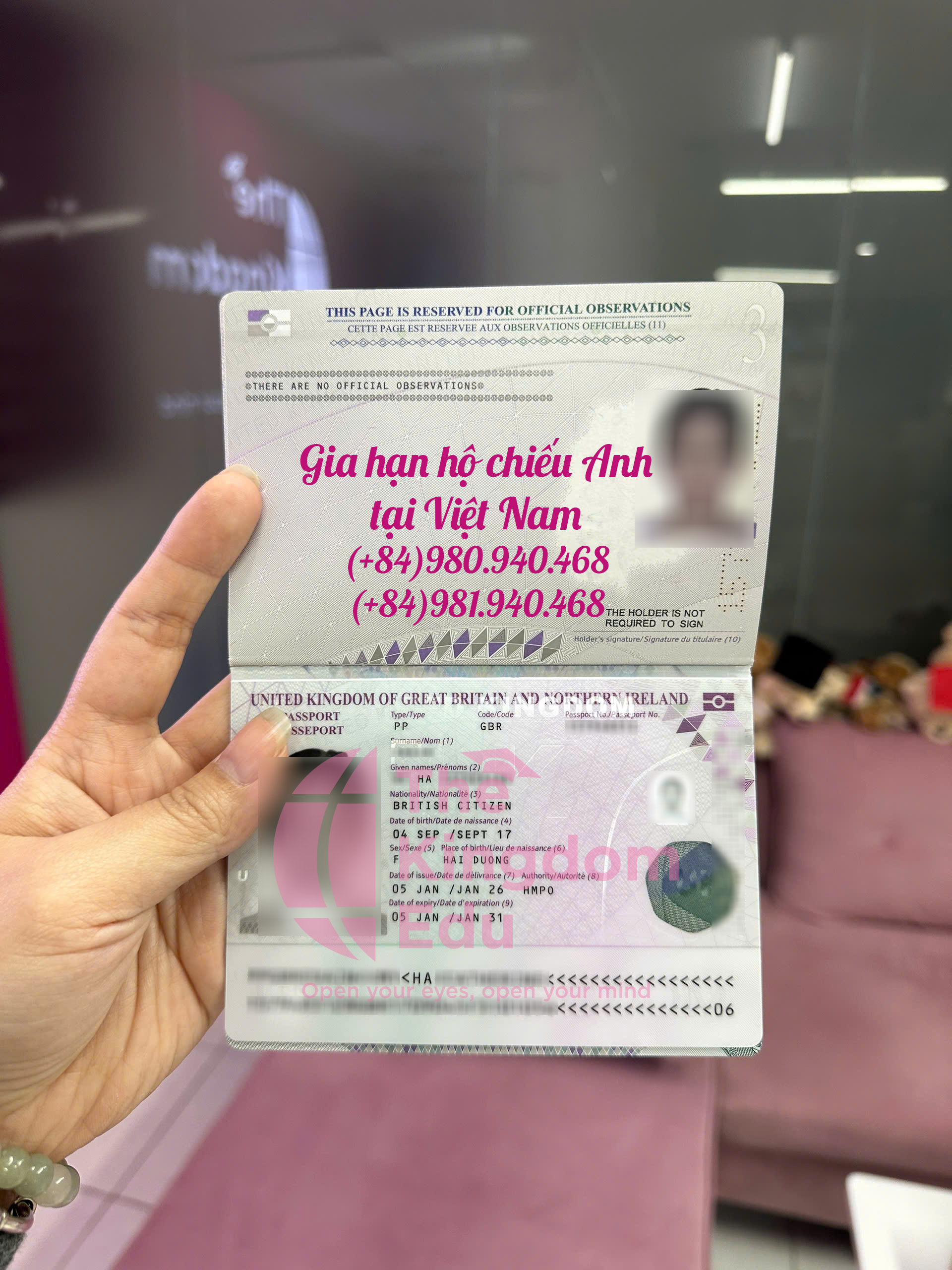 Gia hạn thành công hộ chiếu UK cho bé tại Việt Nam