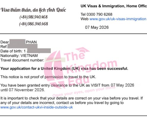 E-visa Anh Quốc của cô T