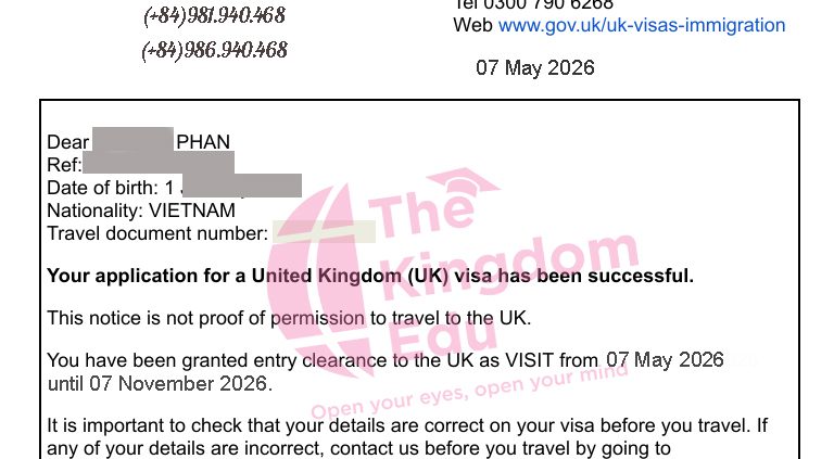 E-visa Anh Quốc của cô T